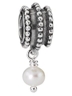 PANDORA Beveled Pearl Charm Authentic Sterling Silver Dangle June Birthday